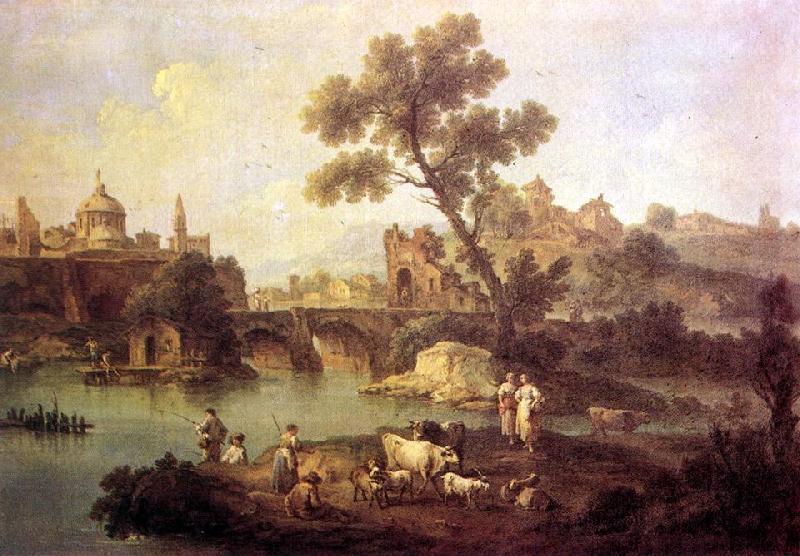 ZAIS, Giuseppe Landscape with River and Bridge oil painting image